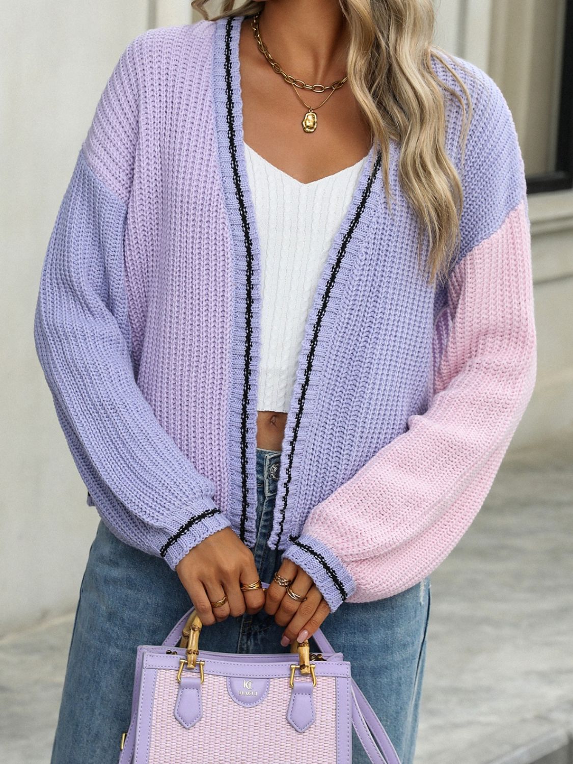 Contrast Open Front Cardigan