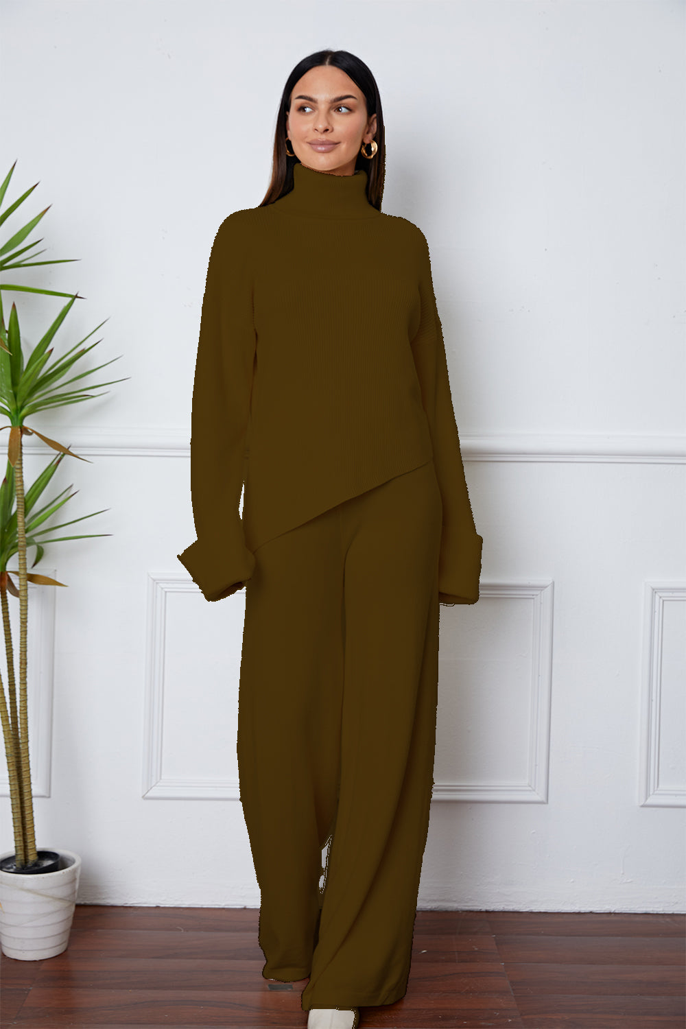 Turtleneck Top and Pants Sweater Set