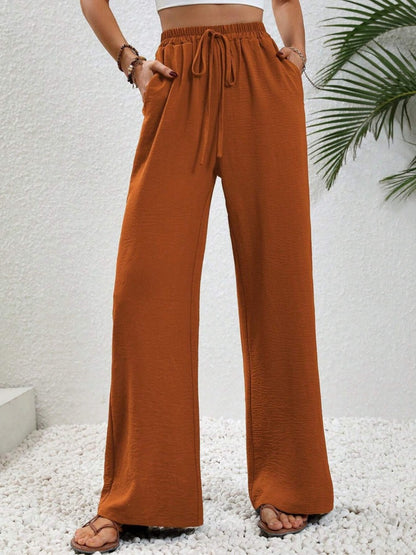 Wide Leg Drawstring Pants - Elegant Aura Boutique