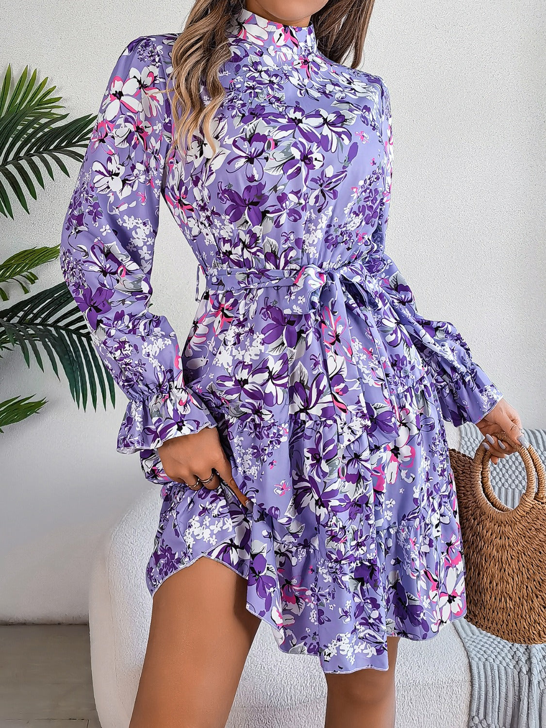 Printed Mock Neck Mini Dress