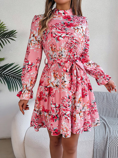 Printed Mock Neck Mini Dress