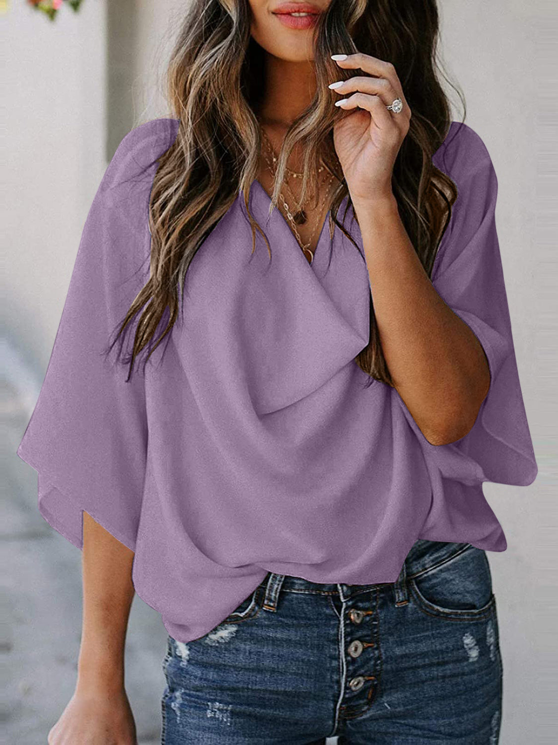 Full Size Cowl Neck Blouse