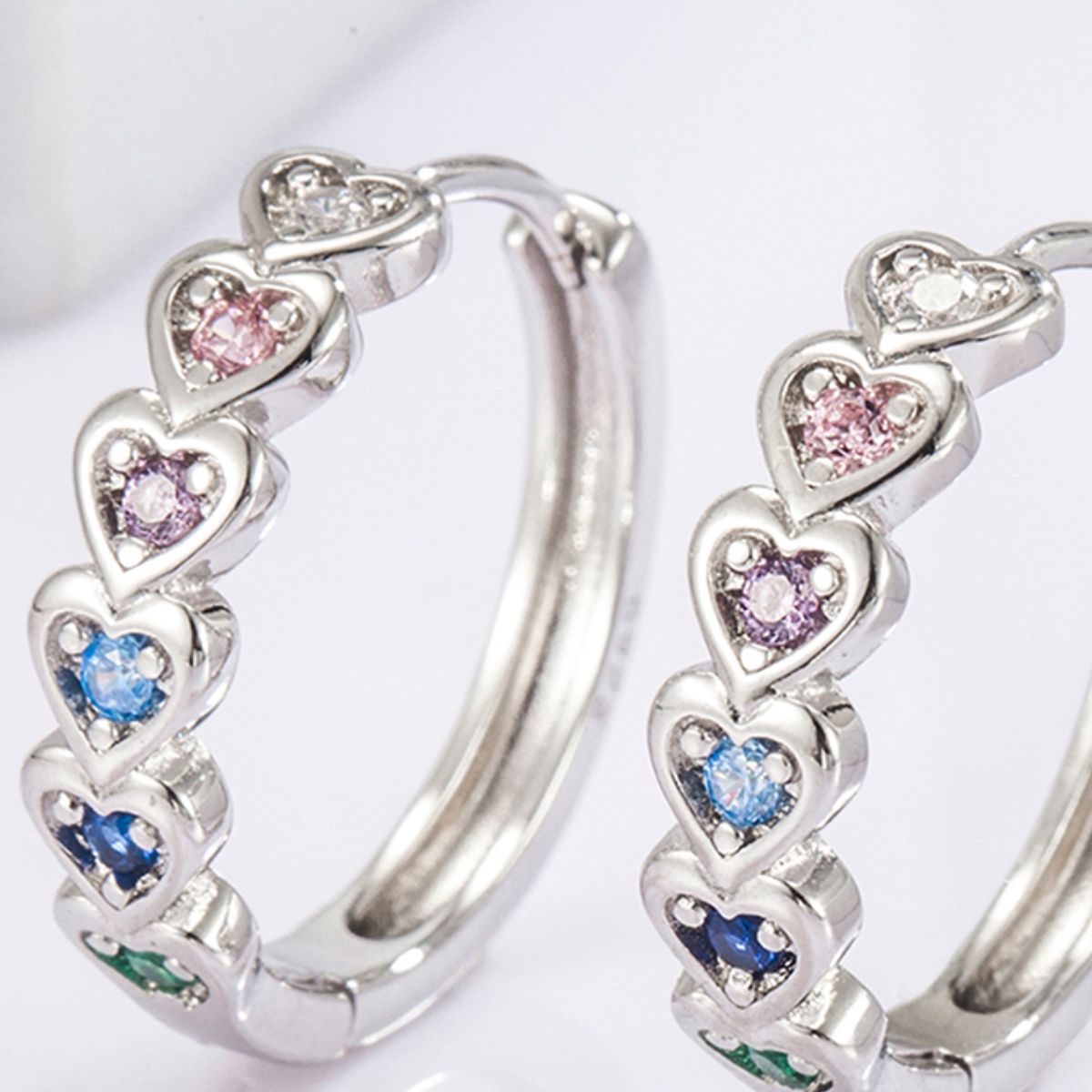 Sterling Silver Inlaid Zircon Heart Huggie Earrings