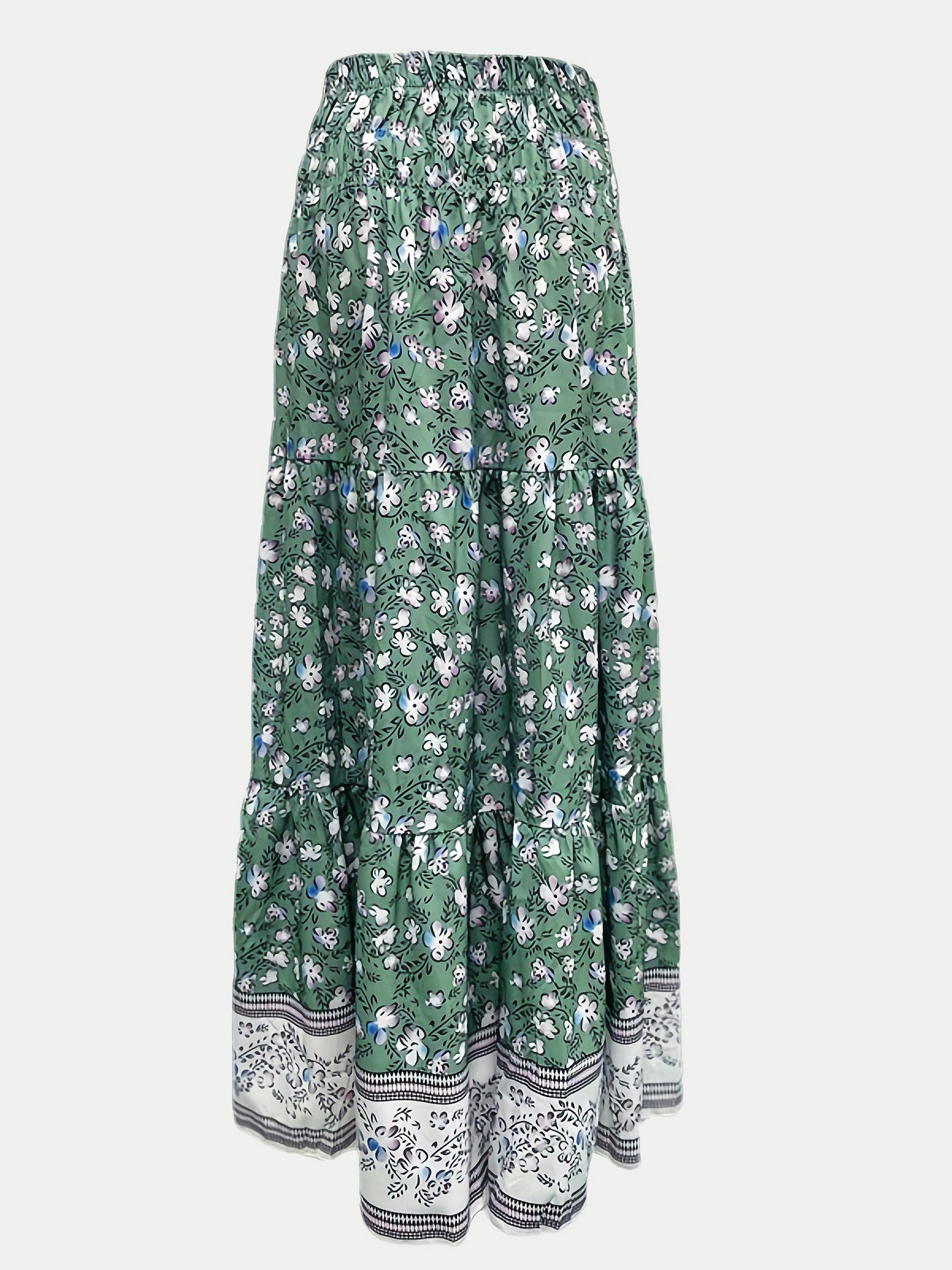 Full Size Tiered Printed Elastic Waist Skirt - Elegant Aura Boutique