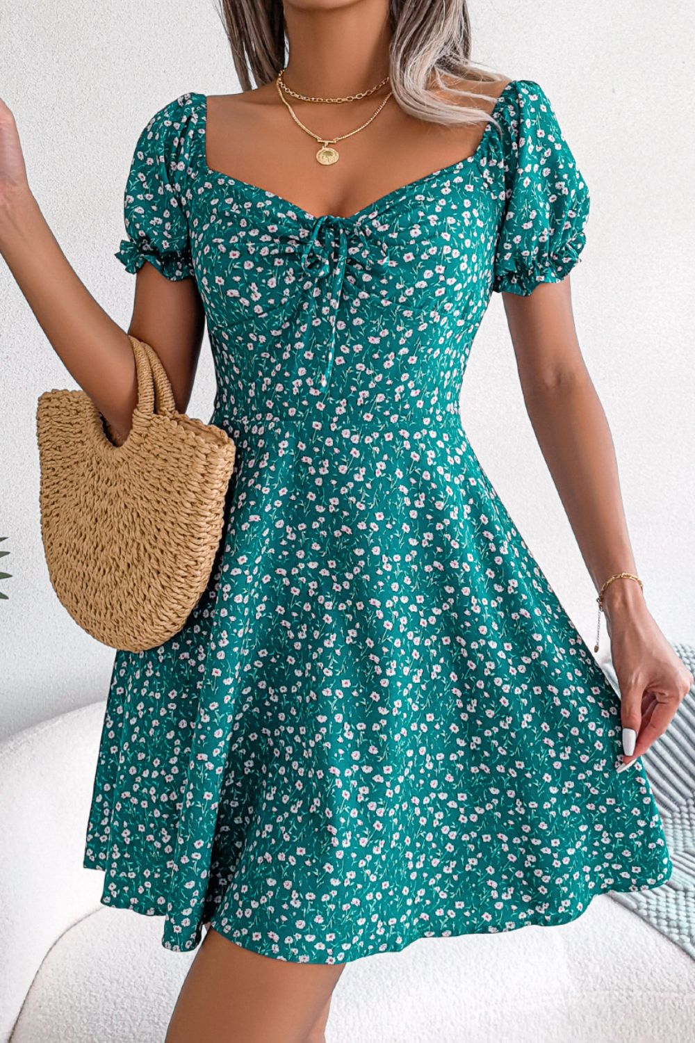 Floral Drawstring A-Line Dress