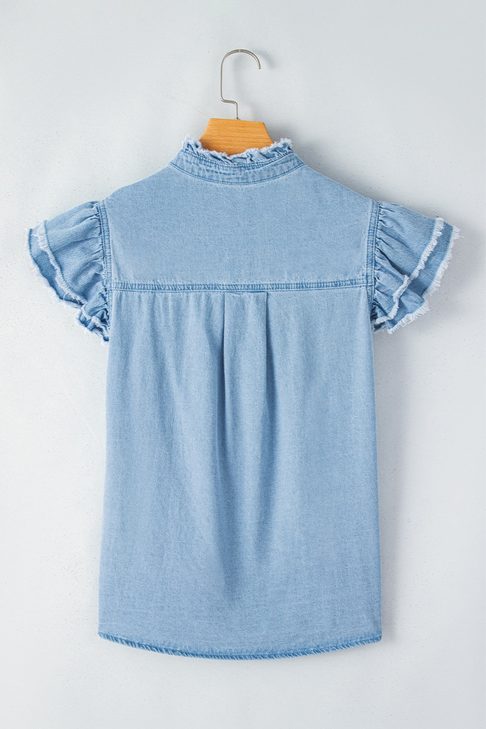 Raw Hem Button Up Denim Top