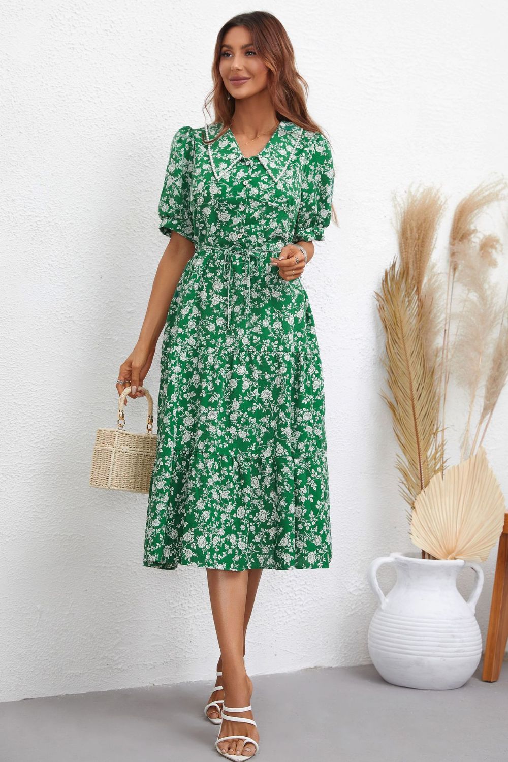 Floral Puff Sleeve Midi Dress