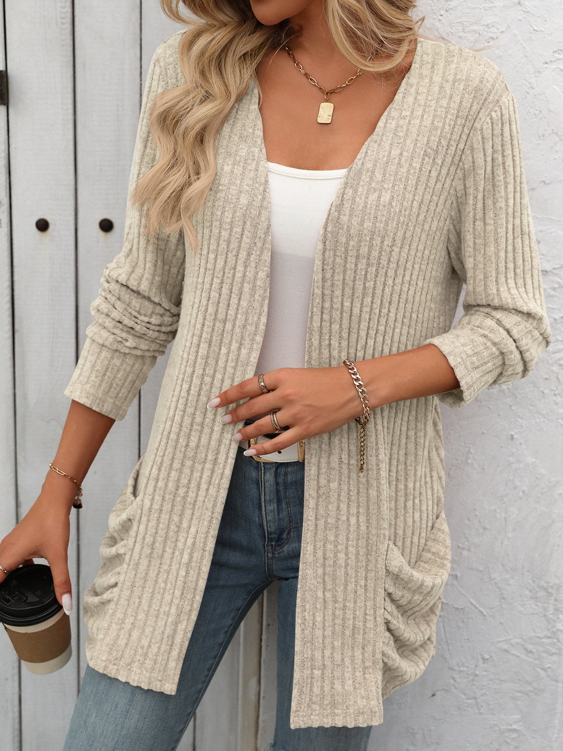 Long Sleeve Ribbed Cardigan