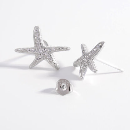 Sterling Silver Inlaid Zircon Starfish Earrings