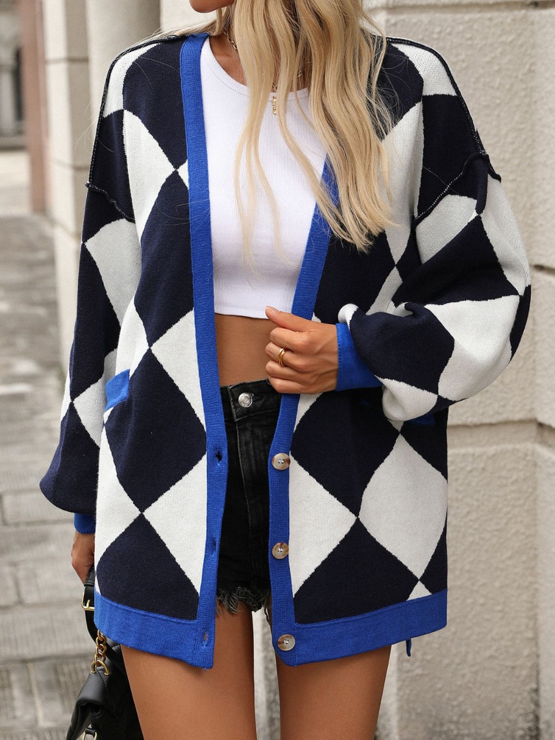 Checkered Dropped Shoulder Cardigan