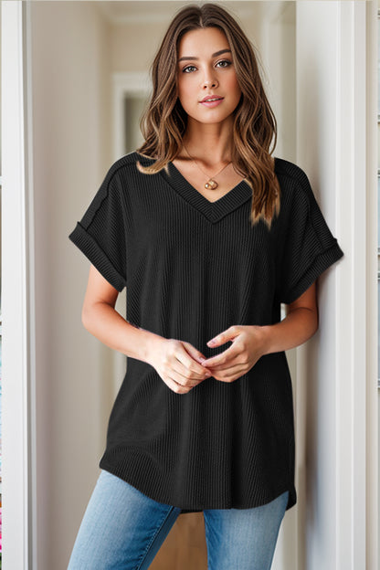 Textured V-Neck Top