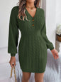 Buttoned Cable-Knit V-Neck Dress