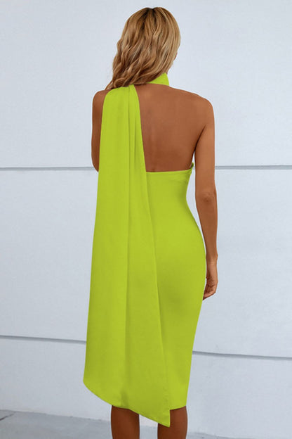 Cascading Detail Halter Neck Dress