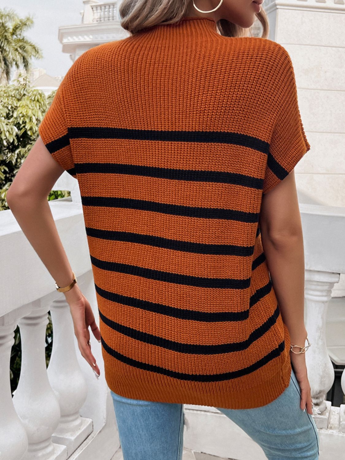 Striped Mock Neck Knit Top