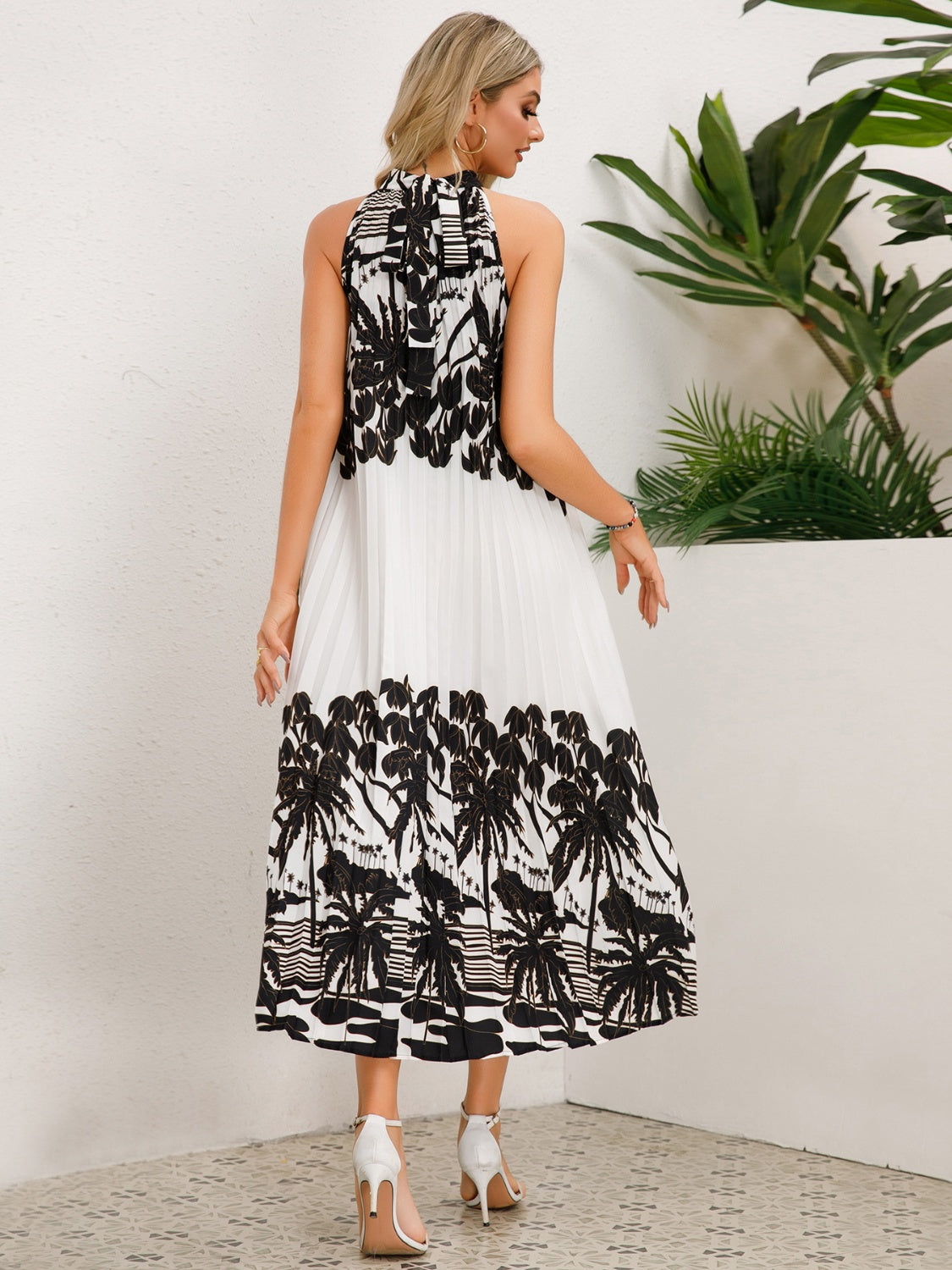 Tied Printed Sleeveless Midi Dress - Elegant Aura Boutique