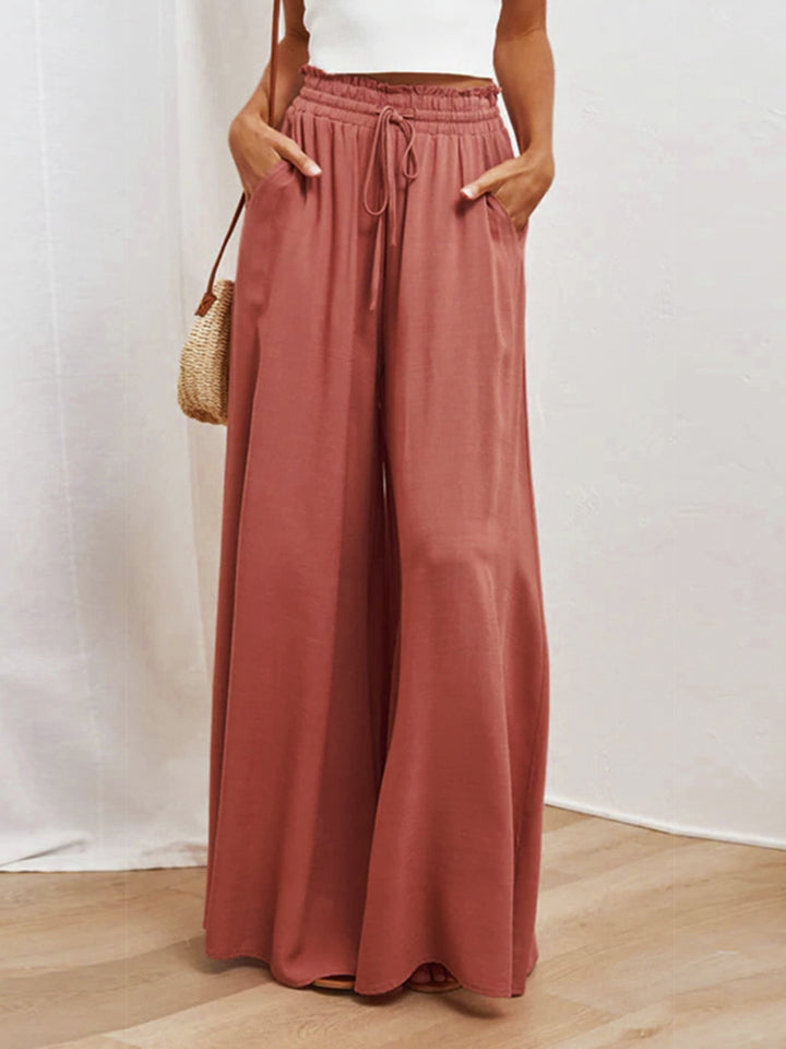 Drawstring Waist Wide Leg Pants - Elegant Aura Boutique