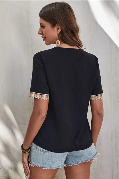 Graceful Lace Detail V-Neck Top