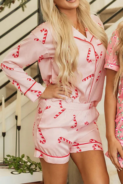 Candy Cane Long Sleeve Top and Shorts Lounge Set