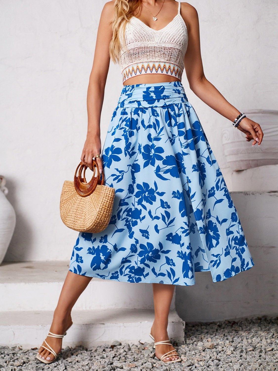 Slit Printed Midi Skirt - Elegant Aura Boutique