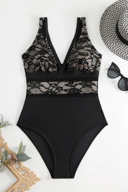 Lace Beauty V-Neck One-Piece Swimwear