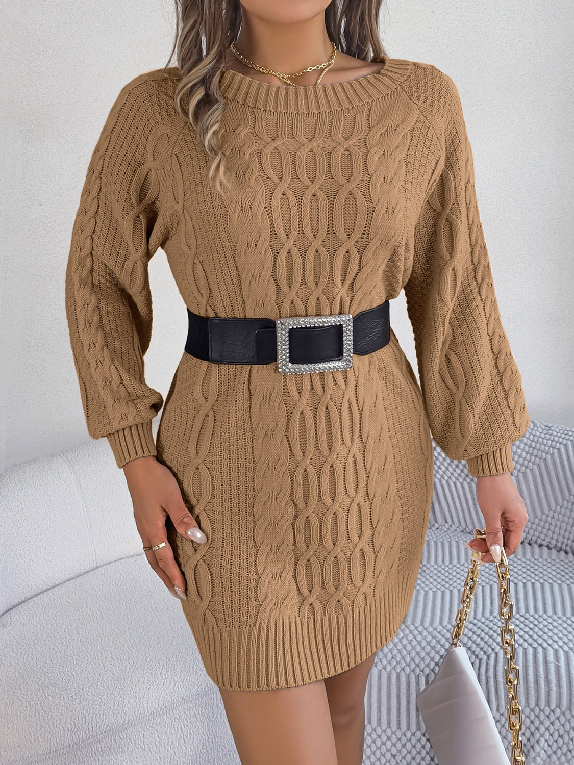 Cable-Knit Round Neck Dress