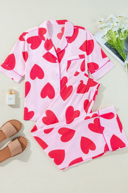 Heart Short Sleeve Top and Pants Lounge Set