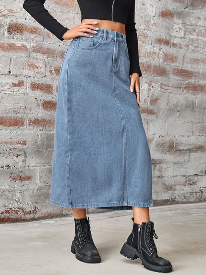 Slit High Waist Denim Skirt