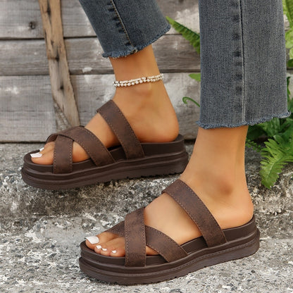 Crisscross Leather Flat Sandals