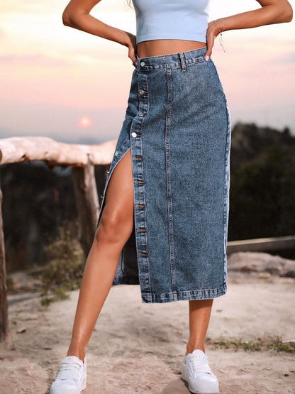 Button Down Denim Skirt - Elegant Aura Boutique