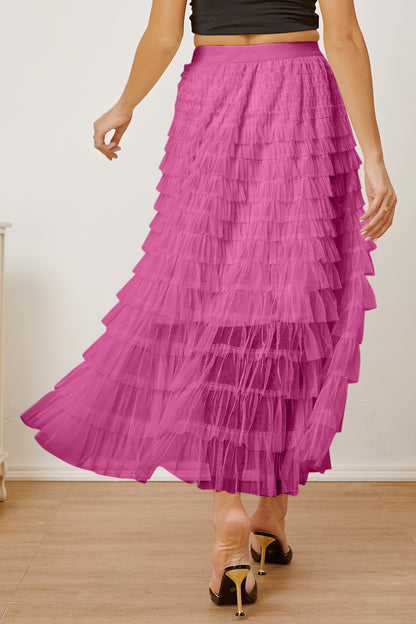 Ruched High Waist Tiered Skirt - Elegant Aura Boutique