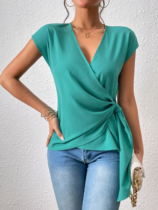 Tied Surplice Short Sleeve Blouse