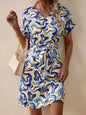 Printed V-Neck Short Sleeve Dress