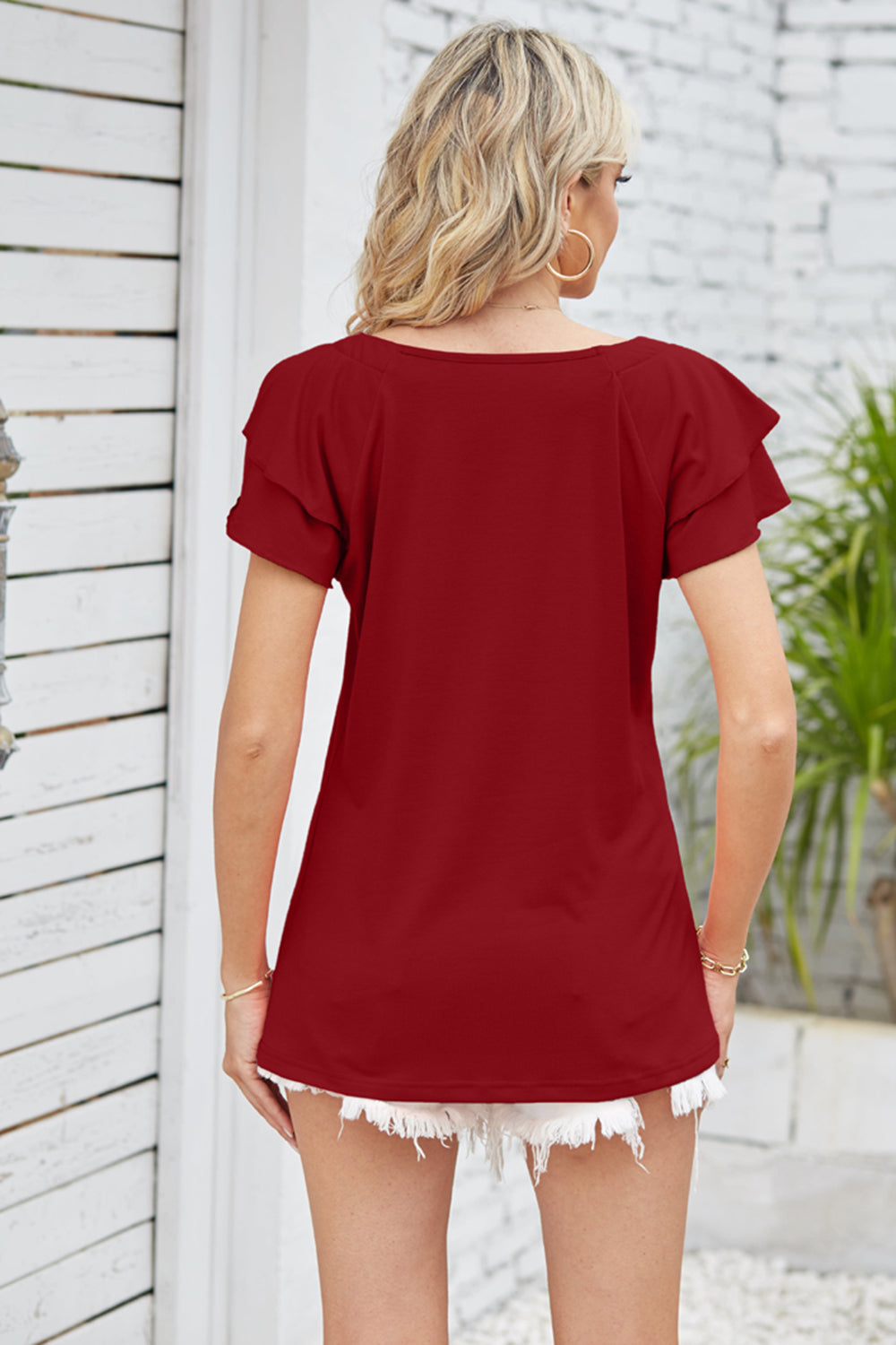 Square Neck Flutter Sleeve T-Shirt