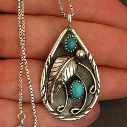 Artificial Turquoise Teardrop Pendant Necklace