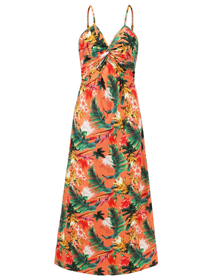 Twisted Printed V-Neck Cami Dress - Elegant Aura Boutique