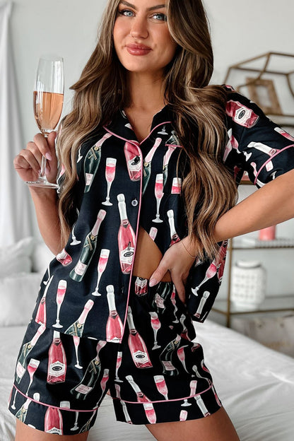 Champagne Print Short Sleeve Top and Shorts Set