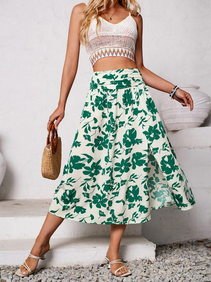 Slit Printed Midi Skirt - Elegant Aura Boutique