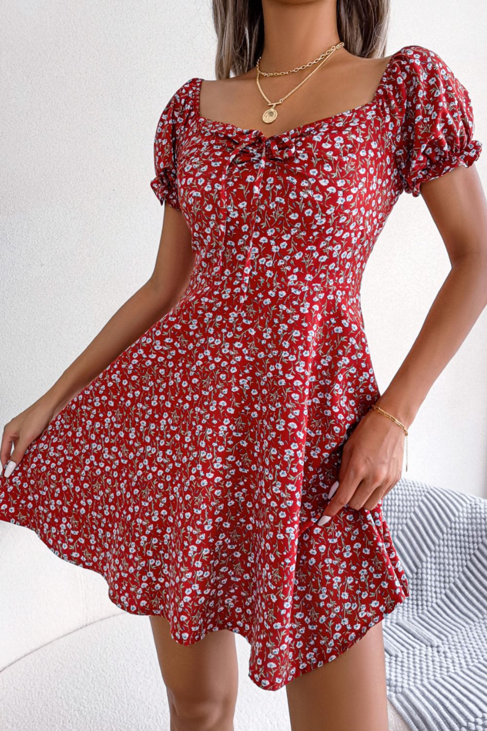 Floral Drawstring A-Line Dress