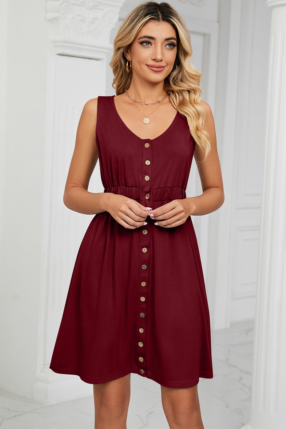 Buttoned Wide Strap Dress