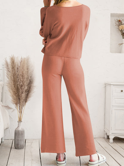 Long Sleeve Lounge Top with Drawstring Pants Set