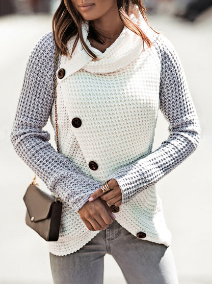 Contrast Button Turtleneck Sweater