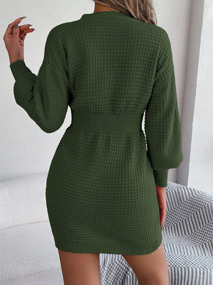 Buttoned Cable-Knit V-Neck Dress