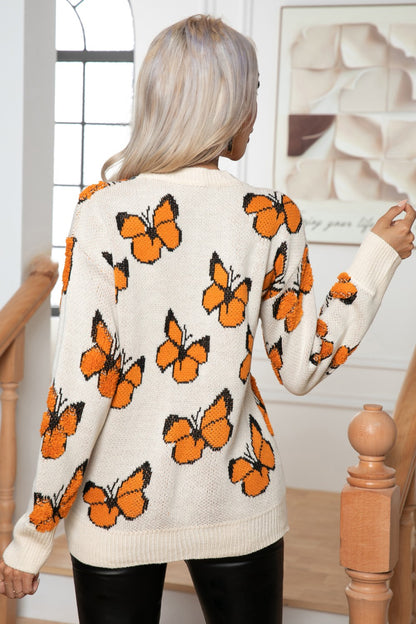 Butterfly Round Neck Long Sleeve Sweater