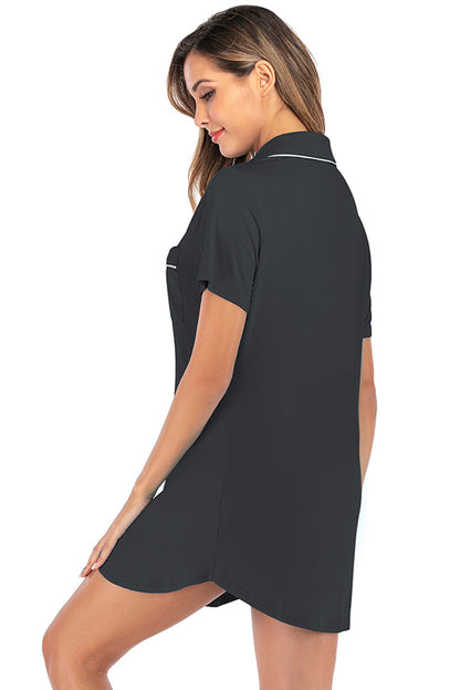 Piping Pocketed Short Sleeve Lounge Dress - Elegant Aura Boutique