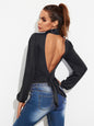 Backless Tie-Waist Turtleneck Bodysuit