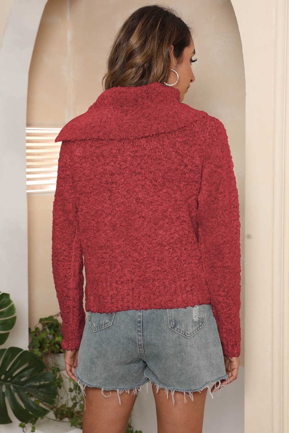 Asymmetrical Neck Long Sleeve Sweater