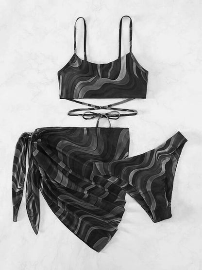 Flair Tied Print Three Piece Swim Set