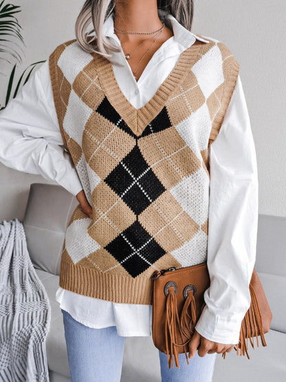 Plaid V-Neck Sweater