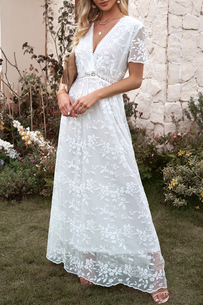 Embroidered Short Sleeve Maxi Dress