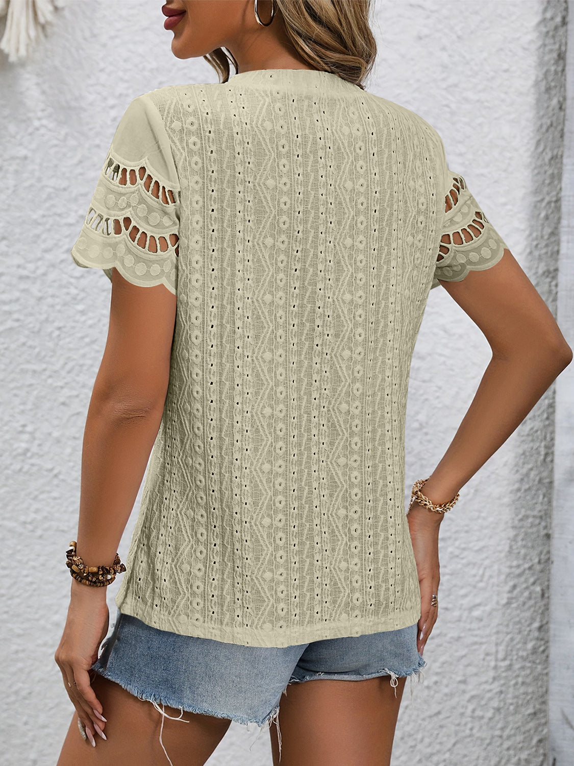 Stylish Eyelet Round Neck Top